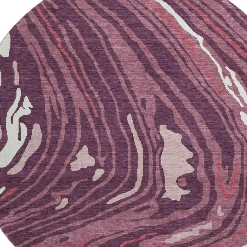 8' Burgundy Ivory And Blush Abstract Washable Round Rug With UV Protection Photo 3