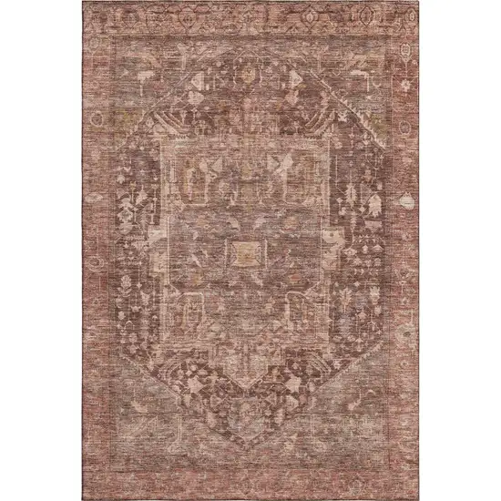 8' Burgundy Ivory And Gold Oriental Washable Area Rug With UV Protection Photo 1