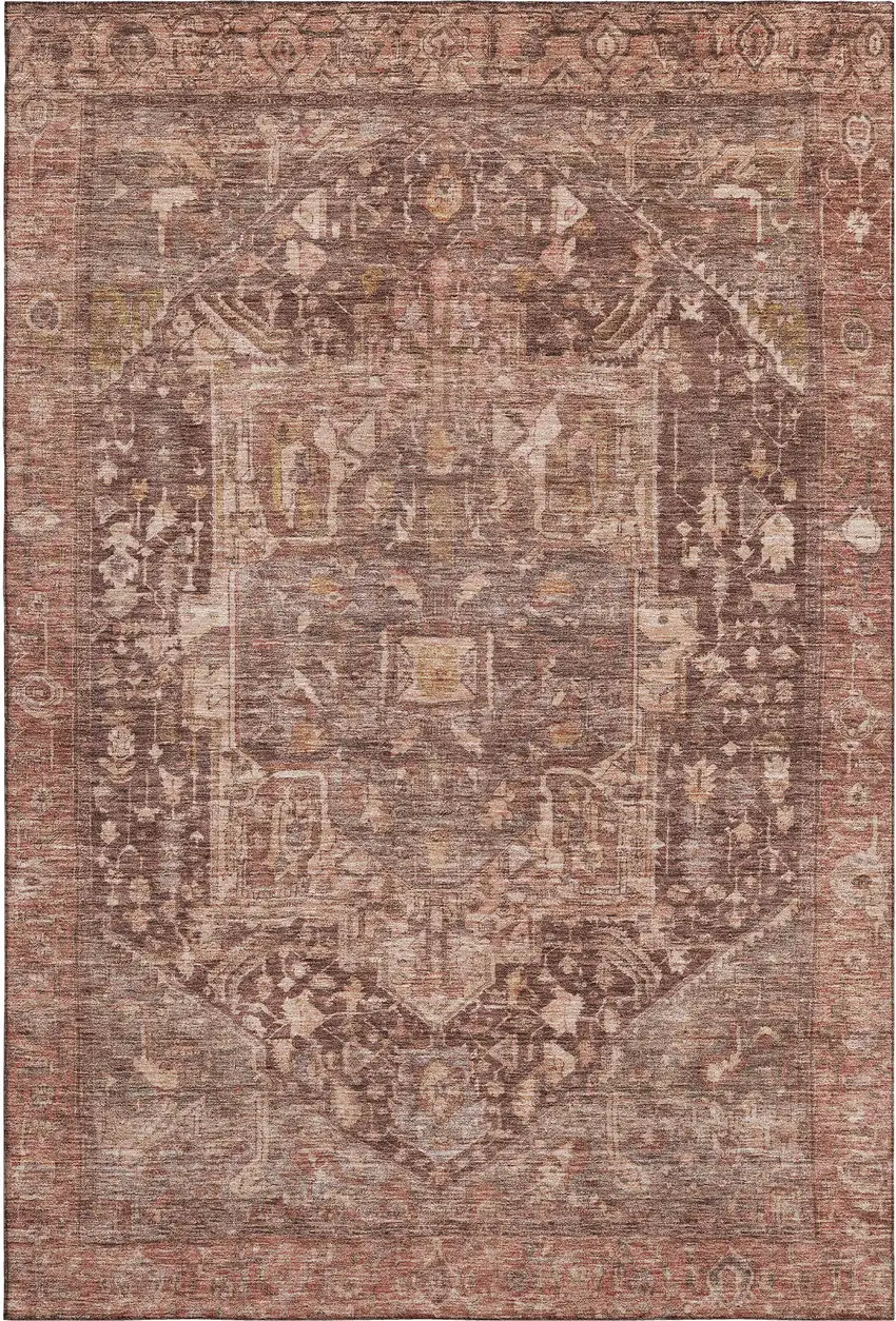 8' Burgundy Ivory And Gold Oriental Washable Area Rug With UV Protection Photo 1