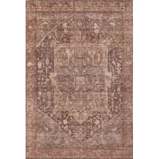 8' Burgundy Ivory And Gold Oriental Washable Area Rug With UV Protection Photo 2