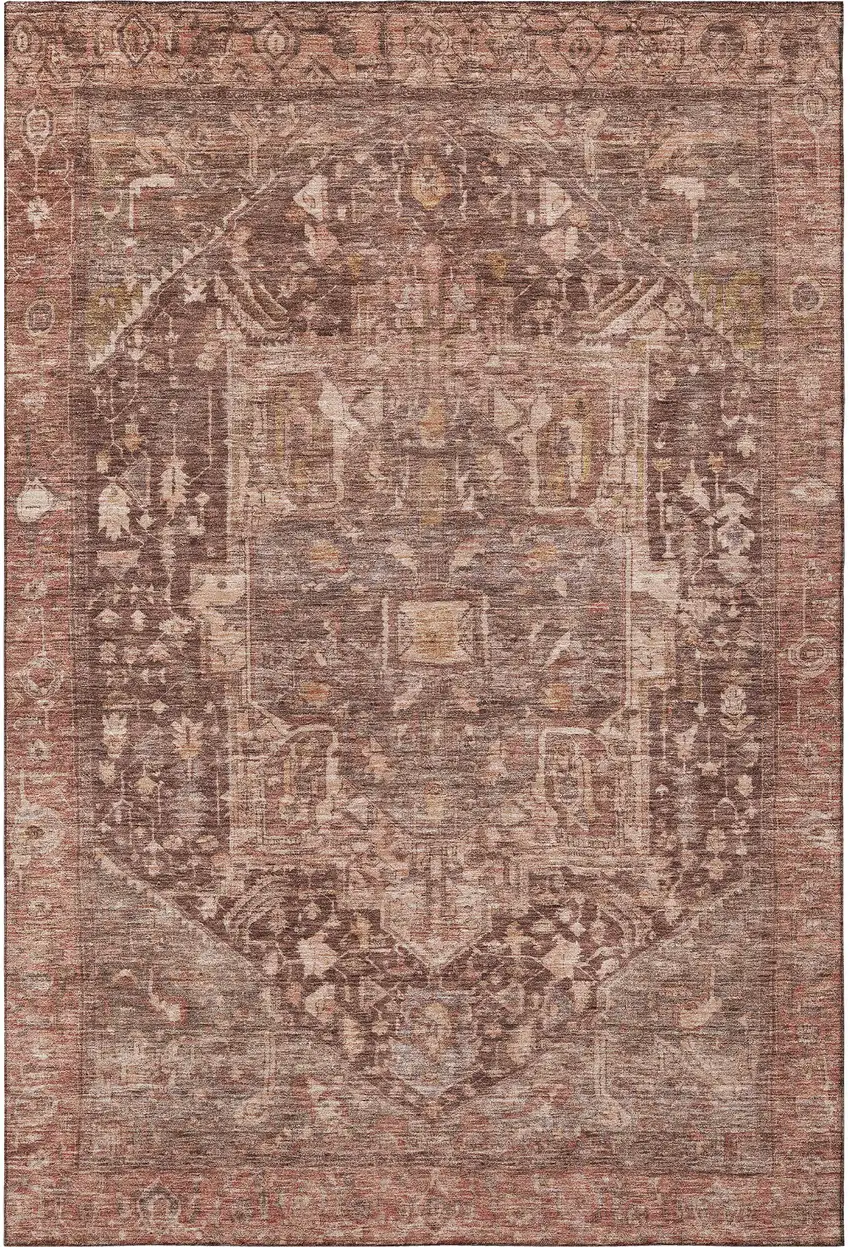 8' Burgundy Ivory And Gold Oriental Washable Area Rug With UV Protection Photo 2