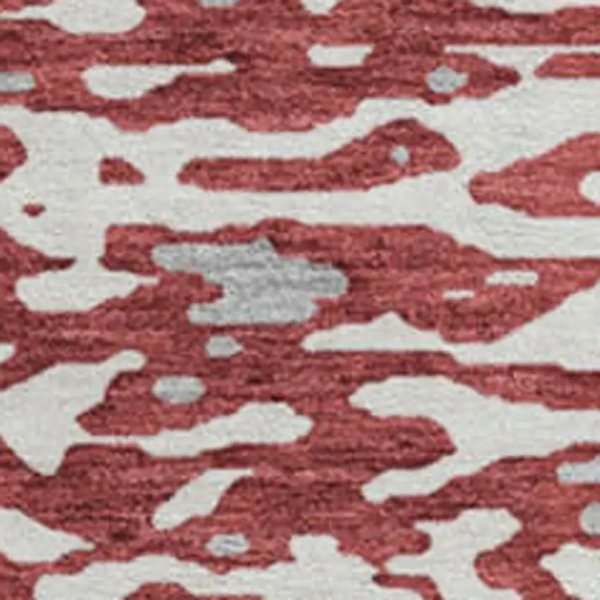 8' Burgundy Ivory And Gray Abstract Washable Round Rug With UV Protection Photo 2