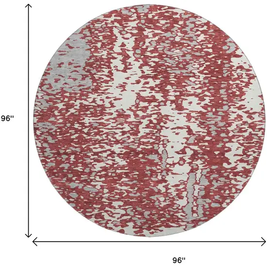 8' Burgundy Ivory And Gray Abstract Washable Round Rug With UV Protection Photo 9