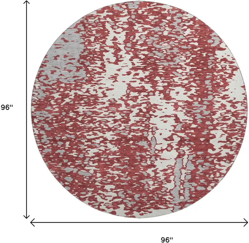 8' Burgundy Ivory And Gray Abstract Washable Round Rug With UV Protection Photo 9