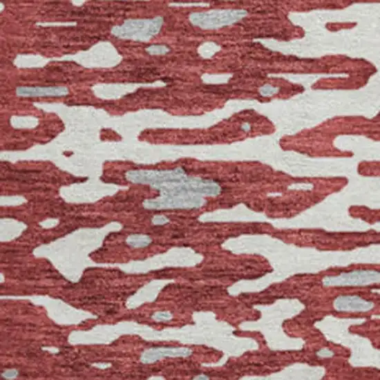 8' Burgundy Ivory And Gray Abstract Washable Round Rug With UV Protection Photo 3