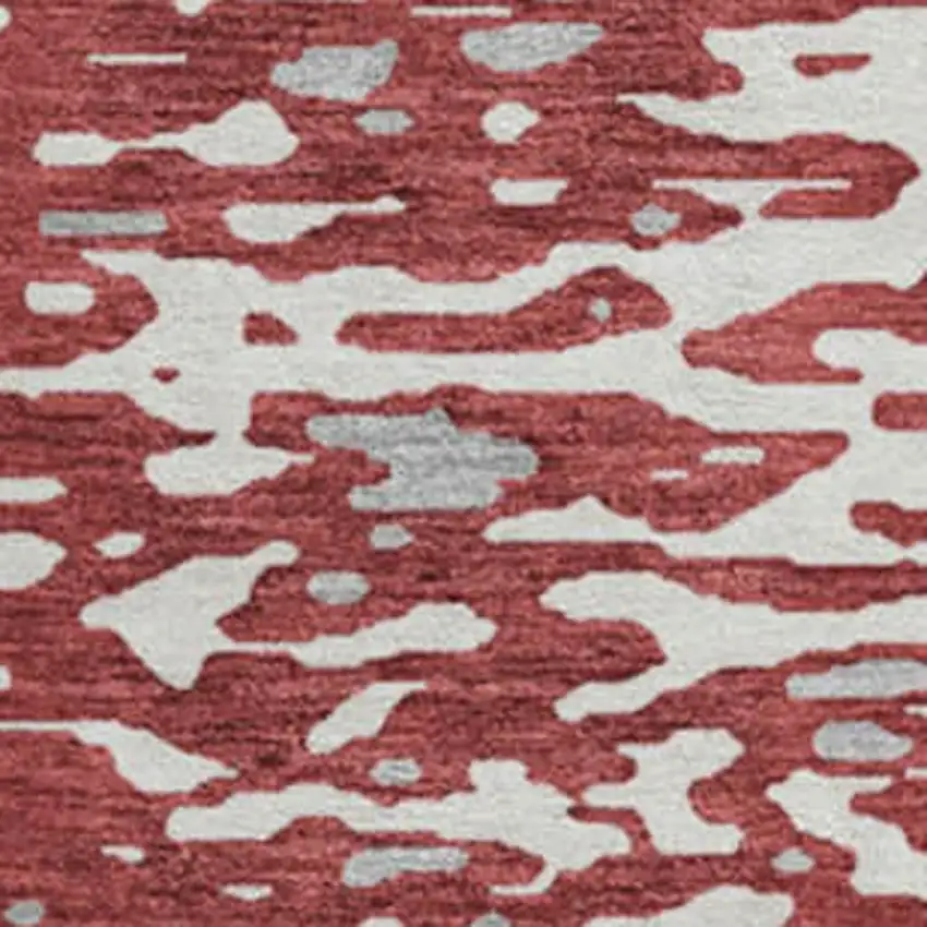 8' Burgundy Ivory And Gray Abstract Washable Round Rug With UV Protection Photo 3