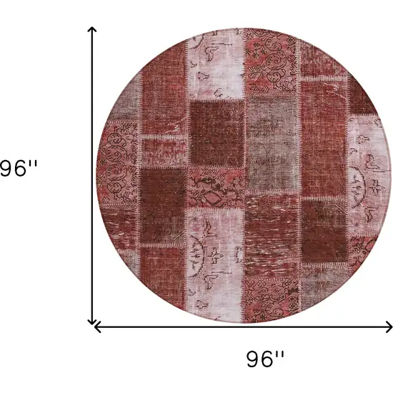 8' Burgundy Merlot And Blush Round Patchwork Washable Indoor Outdoor Area Rug Photo 7