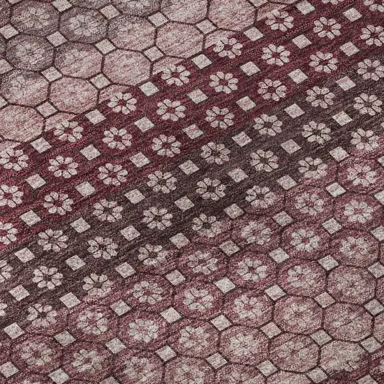 8' Burgundy Merlot And Pink Striped Washable Area Rug With UV Protection Photo 9
