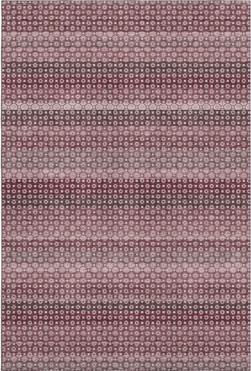 8' Burgundy Merlot And Pink Striped Washable Area Rug With UV Protection Photo 1