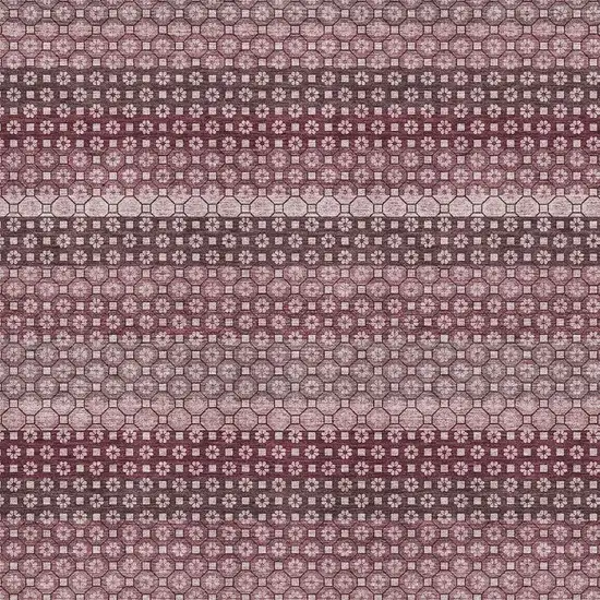 8' Burgundy Merlot And Pink Striped Washable Area Rug With UV Protection Photo 2
