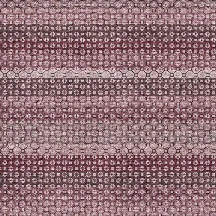 8' Burgundy Merlot And Pink Striped Washable Area Rug With UV Protection Photo 2