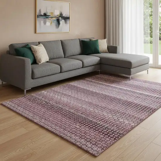 8' Burgundy Merlot And Pink Striped Washable Area Rug With UV Protection Photo 2