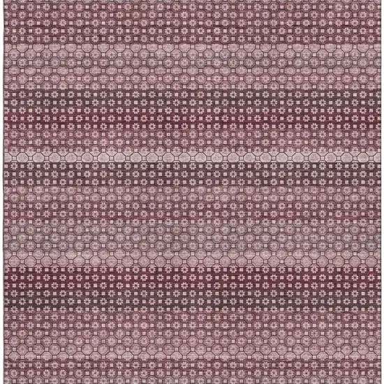8' Burgundy Merlot And Pink Striped Washable Area Rug With UV Protection Photo 3
