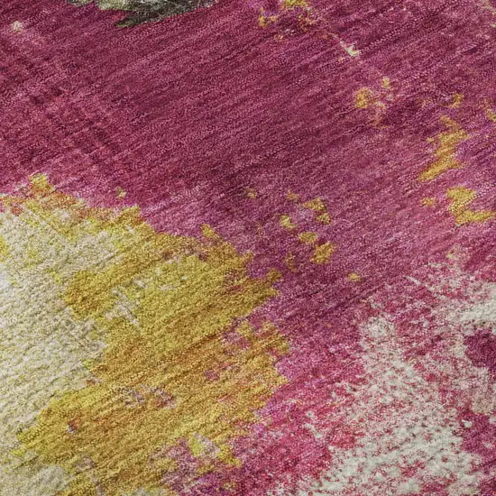 8' Burgundy Pink And Blue Abstract Washable Round Rug With UV Protection Photo 8