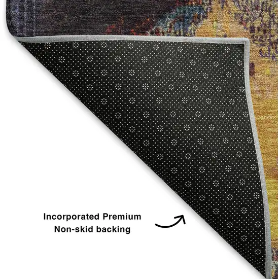 8' Burgundy Pink And Blue Abstract Washable Round Rug With UV Protection Photo 5