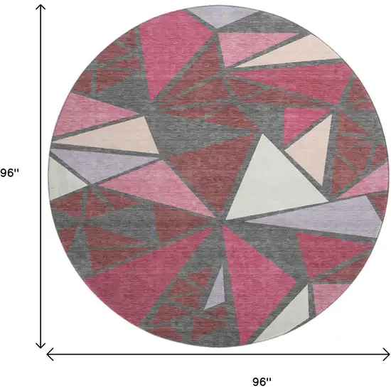 8' Burgundy Pink And Ivory Geometric Washable Round Rug With UV Protection Photo 9