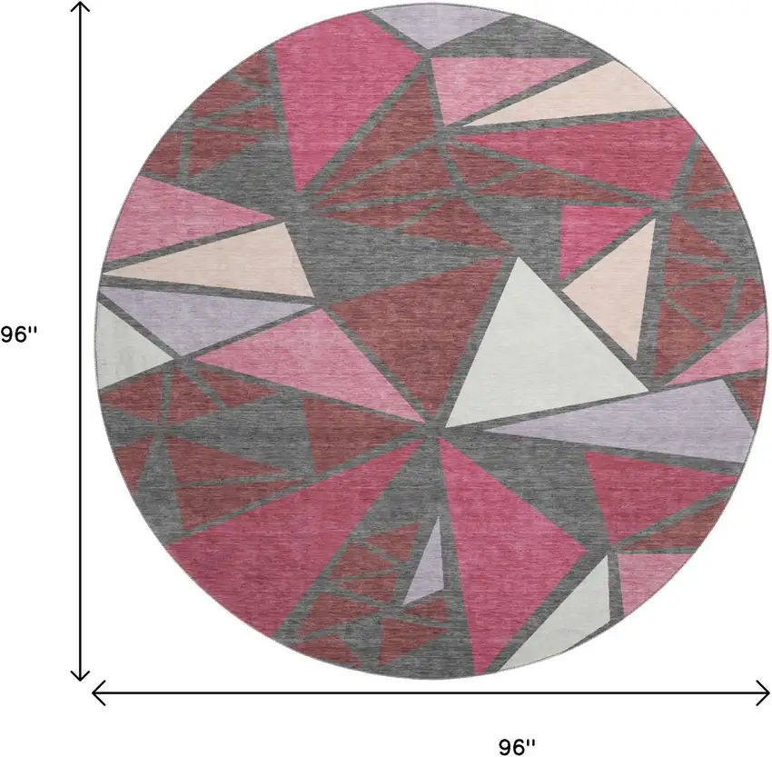 8' Burgundy Pink And Ivory Geometric Washable Round Rug With UV Protection Photo 9