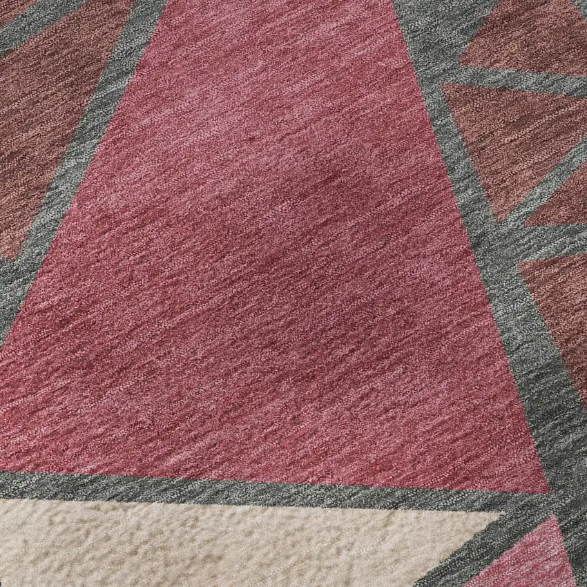 8' Burgundy Pink And Ivory Geometric Washable Round Rug With UV Protection Photo 8