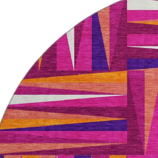 8' Burgundy Purple And Orange Geometric Washable Round Rug With UV Protection Photo 2