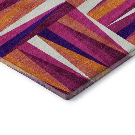 8' Burgundy Purple And Orange Geometric Washable Round Rug With UV Protection Photo 6