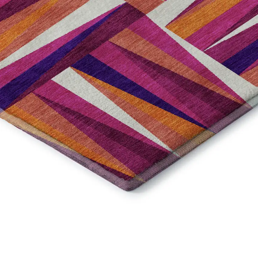 8' Burgundy Purple And Orange Geometric Washable Round Rug With UV Protection Photo 6