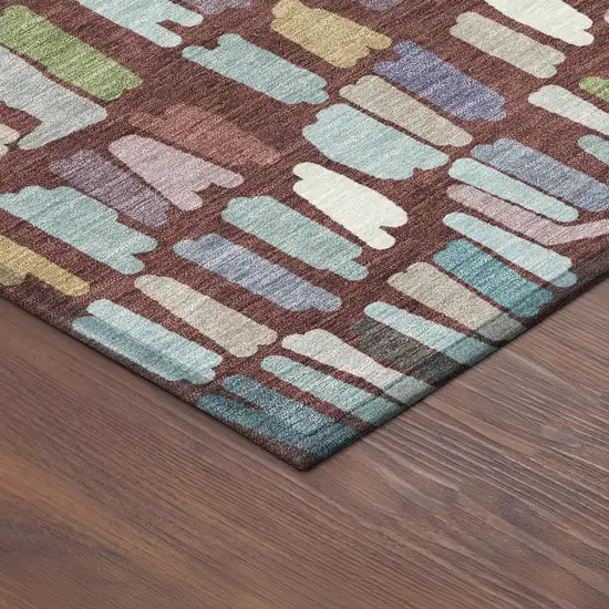 8' Burgundy Teal Blue And Green Round Striped Washable Indoor Outdoor Area Rug Photo 8