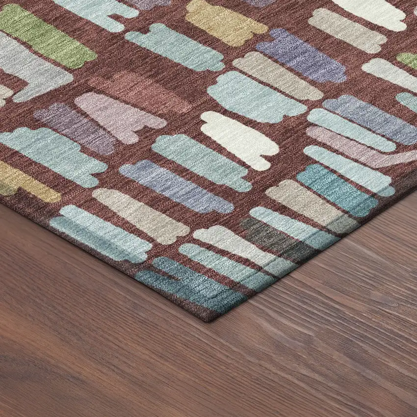 8' Burgundy Teal Blue And Green Round Striped Washable Indoor Outdoor Area Rug Photo 8