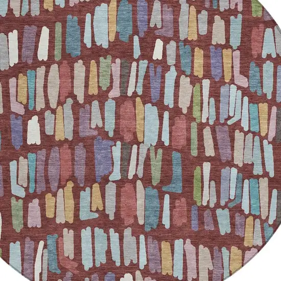 8' Burgundy Teal Blue And Green Round Striped Washable Indoor Outdoor Area Rug Photo 2