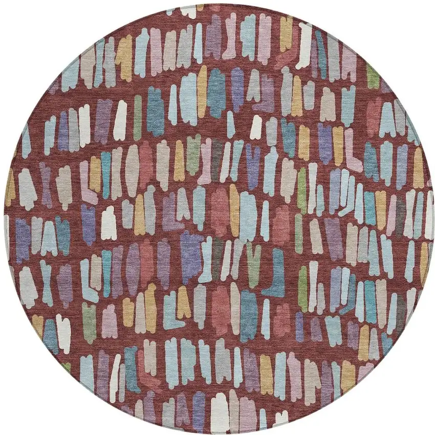 8' Burgundy Teal Blue And Green Round Striped Washable Indoor Outdoor Area Rug Photo 3