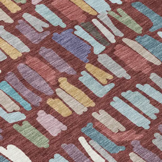8' Burgundy Teal Blue And Green Round Striped Washable Indoor Outdoor Area Rug Photo 9