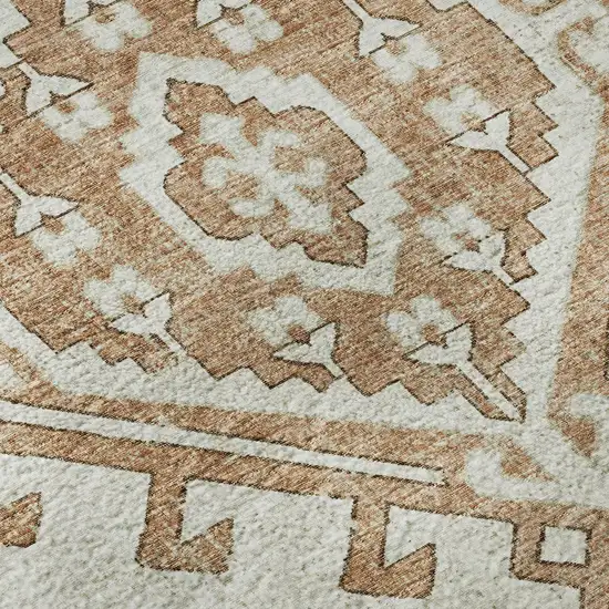 8' Burnt Sienna And Beige Geometric Washable Round Rug With UV Protection Photo 9