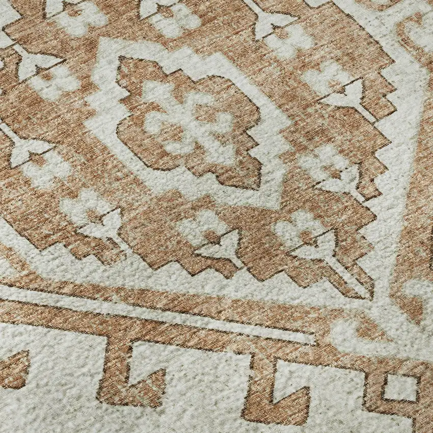 8' Burnt Sienna And Beige Geometric Washable Round Rug With UV Protection Photo 9