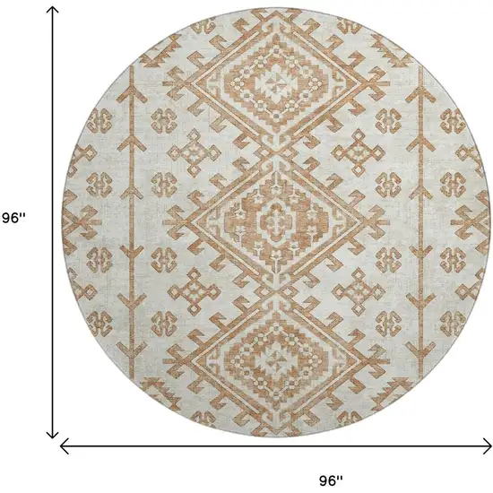 8' Burnt Sienna And Beige Geometric Washable Round Rug With UV Protection Photo 3