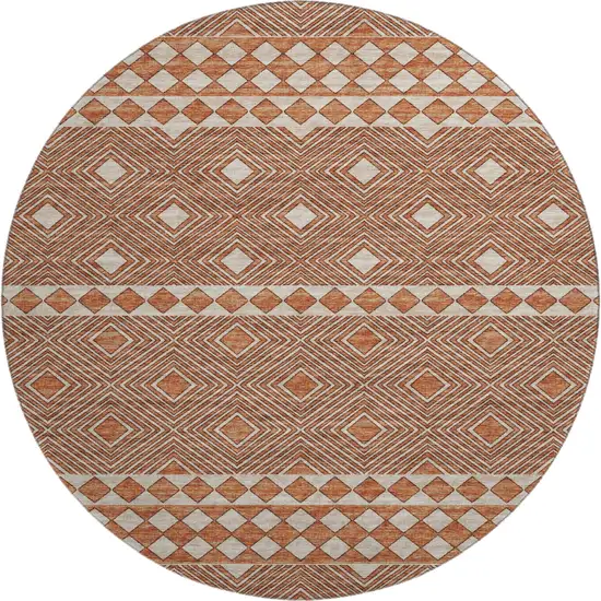 8' Burnt Sienna And Ivory Geometric Washable Round Rug With UV Protection Photo 2