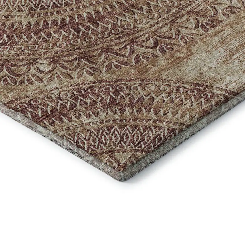 8' Burnt Sienna And Ivory Medallion Washable Round Rug With UV Protection Photo 7