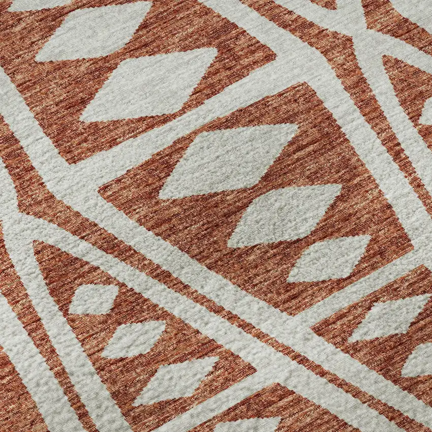 8' Burnt Sienna And Ivory Tribal Washable Round Rug With UV Protection Photo 9