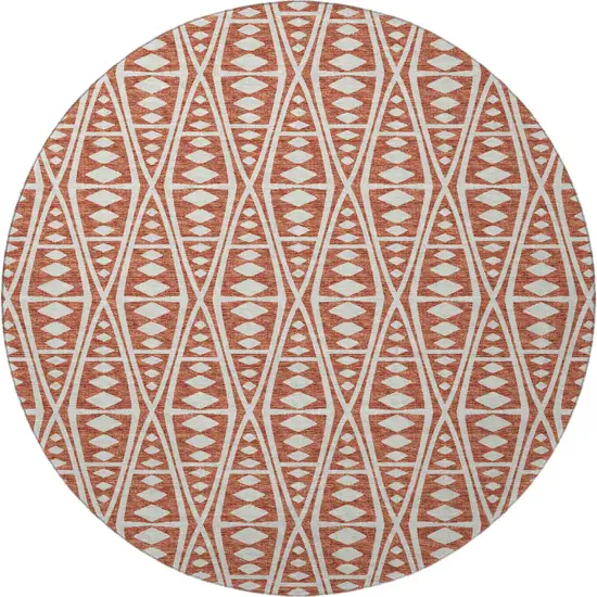 8' Burnt Sienna And Ivory Tribal Washable Round Rug With UV Protection Photo 4