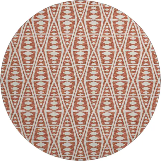 8' Burnt Sienna And Ivory Tribal Washable Round Rug With UV Protection Photo 2