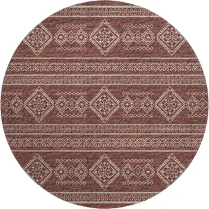 Photo of 8' Burnt Sienna And Ivory Tribal Washable Round Rug With UV Protection