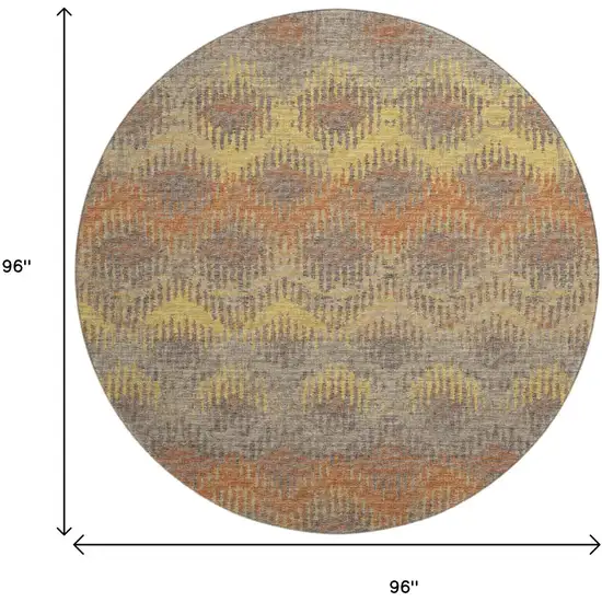 8' Burnt Sienna Gold And Gray Abstract Washable Round Rug With UV Protection Photo 3