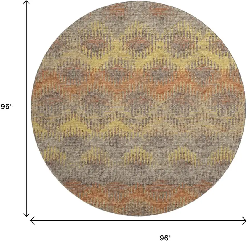 8' Burnt Sienna Gold And Gray Abstract Washable Round Rug With UV Protection Photo 3