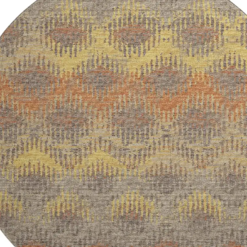 8' Burnt Sienna Gold And Gray Abstract Washable Round Rug With UV Protection Photo 4