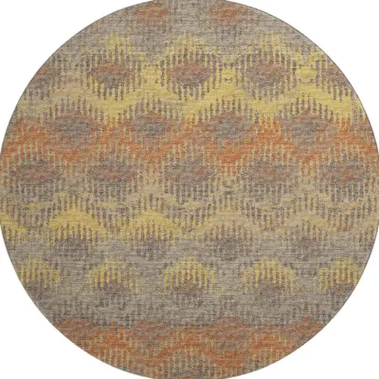 8' Burnt Sienna Gold And Gray Abstract Washable Round Rug With UV Protection Photo 5