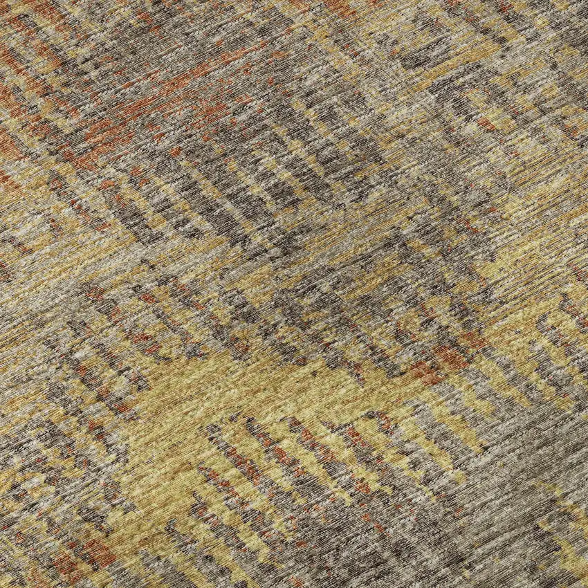 8' Burnt Sienna Gold And Gray Abstract Washable Round Rug With UV Protection Photo 9