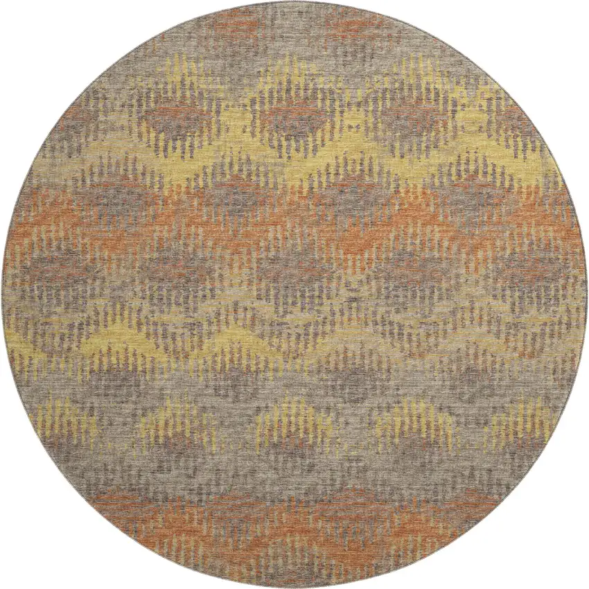 8' Burnt Sienna Gold And Gray Abstract Washable Round Rug With UV Protection Photo 2