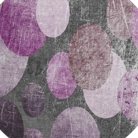 8' Cabernet And Ivory Abstract Washable Round Rug With UV Protection Photo 3