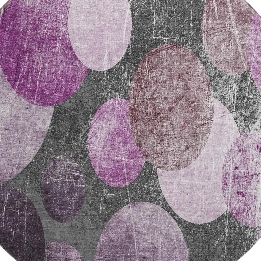 8' Cabernet And Ivory Abstract Washable Round Rug With UV Protection Photo 3