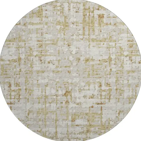 8' Camel And Ivory Abstract Washable Round Rug With UV Protection Photo 4