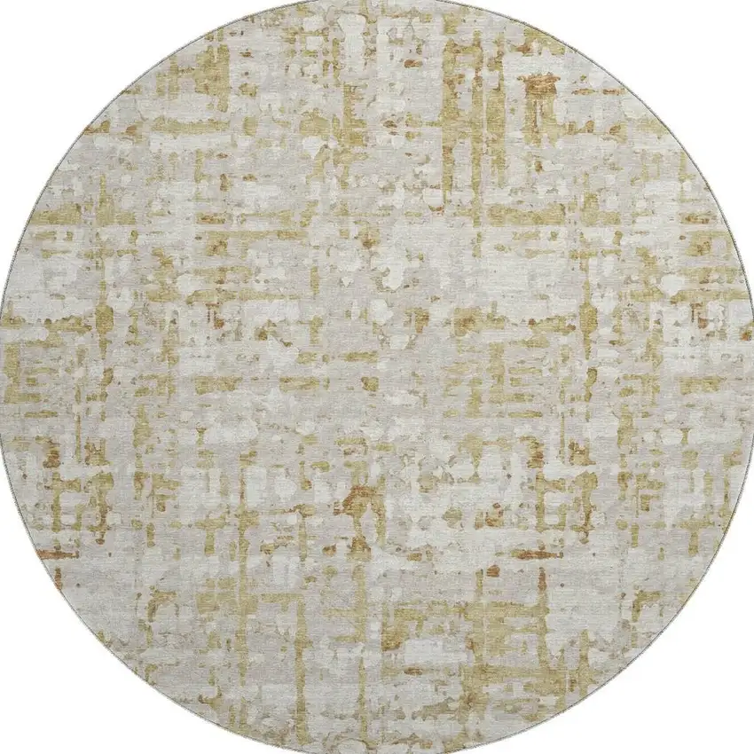 8' Camel And Ivory Abstract Washable Round Rug With UV Protection Photo 4