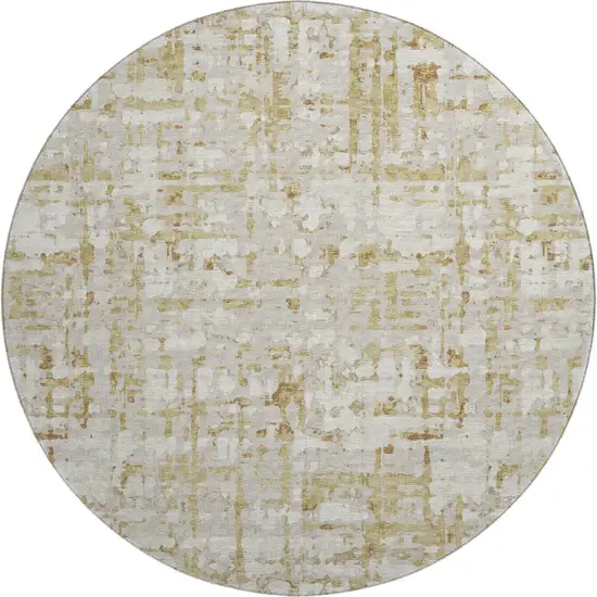 8' Camel And Ivory Abstract Washable Round Rug With UV Protection Photo 2